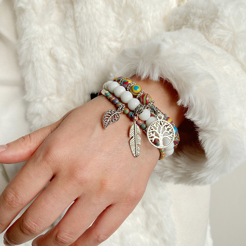 3Gb Modes Dabīgā akmens Pērlītes Rokassprādze 8mm Pērlītes Dzīvības Koks Kulons Rokassprādze Vīriešu Sieviešu Pērlītes Šarms Rokassprādzes Rotaslietas