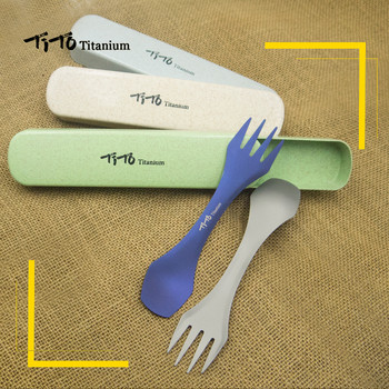 TiTo Outdoor Camping Picnic titanium Spoon Tableware titanium Fork box package Свръхлек чист титан Spork за подарък