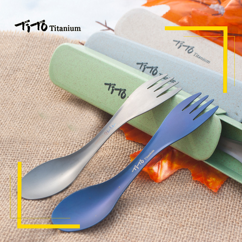 TiTo Outdoor Camping Picnic titāna Karote Galda trauki titāna Dakšu kastes iepakojums Īpaši viegls tīrs titāns Spork dāvanai