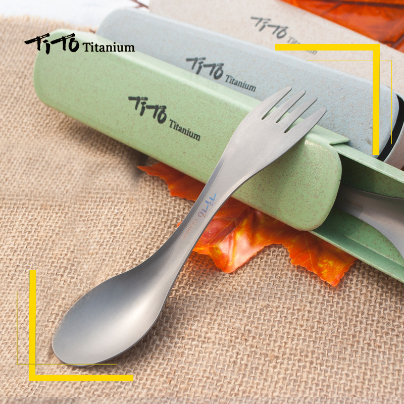 TiTo Outdoor Camping Picnic titāna Karote Galda trauki titāna Dakšu kastes iepakojums Īpaši viegls tīrs titāns Spork dāvanai