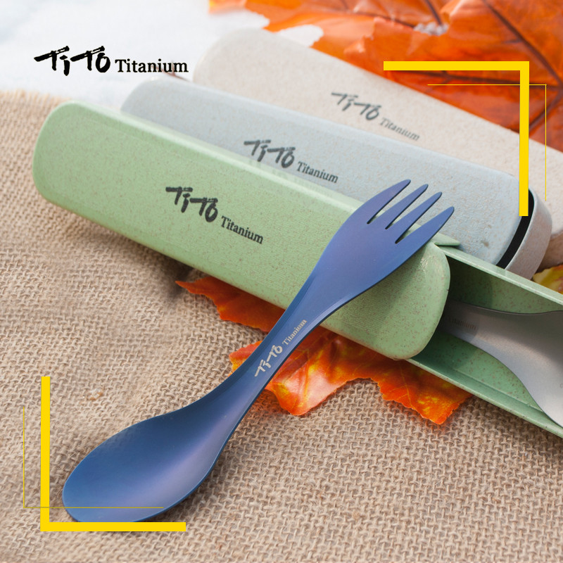 TiTo Outdoor Camping Picnic titāna Karote Galda trauki titāna Dakšu kastes iepakojums Īpaši viegls tīrs titāns Spork dāvanai