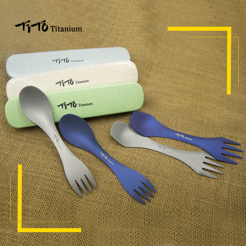 TiTo Outdoor Camping Picnic titāna Karote Galda trauki titāna Dakšu kastes iepakojums Īpaši viegls tīrs titāns Spork dāvanai