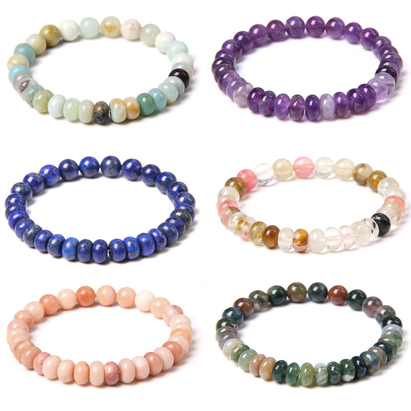 Βραχιόλι από Φυσική Πέτρα Tiger Eye Agates Βραχιόλι Στρογγυλό Άβακας Amethysts Quartz Crystal Beads για Γυναικεία Ανδρικά Ενεργειακά κοσμήματα 5x8mm