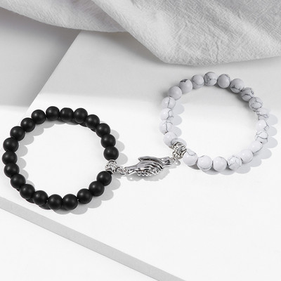 2gab Pērlītes Rokassprādze Mīļotājs Dabīgais Akmens Distance Pāris Rokassprādzes 8mm Kvarca Agates Pērlītes Rokassprādze Draudzība Rotaslietas Vīrieši Sievietes