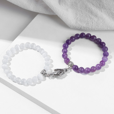 2gab Pērlītes Rokassprādze Mīļotājs Dabīgais Akmens Distance Pāris Rokassprādzes 8mm Kvarca Agates Pērlītes Rokassprādze Draudzība Rotaslietas Vīrieši Sievietes