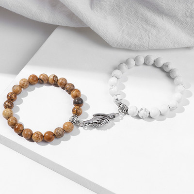 2gab Pērlītes Rokassprādze Mīļotājs Dabīgais Akmens Distance Pāris Rokassprādzes 8mm Kvarca Agates Pērlītes Rokassprādze Draudzība Rotaslietas Vīrieši Sievietes