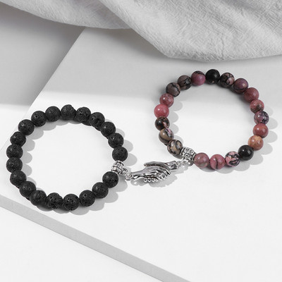 2gab Pērlītes Rokassprādze Mīļotājs Dabīgais Akmens Distance Pāris Rokassprādzes 8mm Kvarca Agates Pērlītes Rokassprādze Draudzība Rotaslietas Vīrieši Sievietes