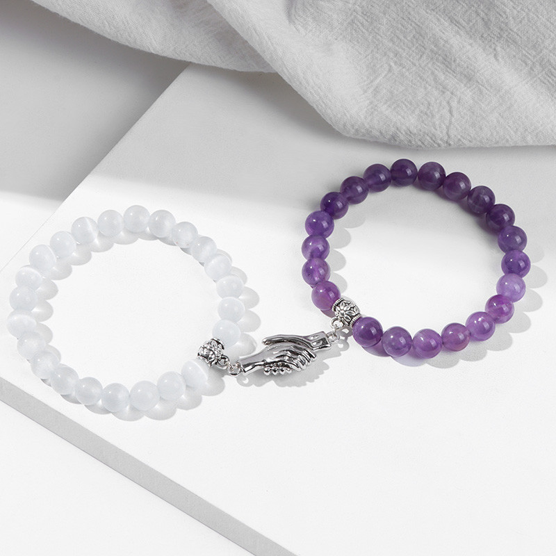 2gab Pērlītes Rokassprādze Mīļotājs Dabīgais Akmens Distance Pāris Rokassprādzes 8mm Kvarca Agates Pērlītes Rokassprādze Draudzība Rotaslietas Vīrieši Sievietes