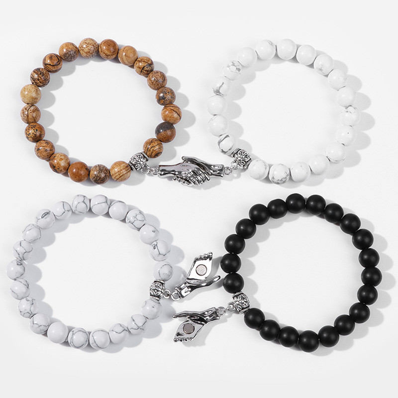 2gab Pērlītes Rokassprādze Mīļotājs Dabīgais Akmens Distance Pāris Rokassprādzes 8mm Kvarca Agates Pērlītes Rokassprādze Draudzība Rotaslietas Vīrieši Sievietes