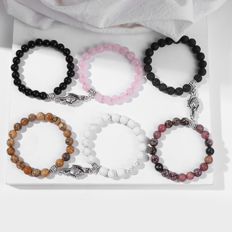 2gab Pērlītes Rokassprādze Mīļotājs Dabīgais Akmens Distance Pāris Rokassprādzes 8mm Kvarca Agates Pērlītes Rokassprādze Draudzība Rotaslietas Vīrieši Sievietes