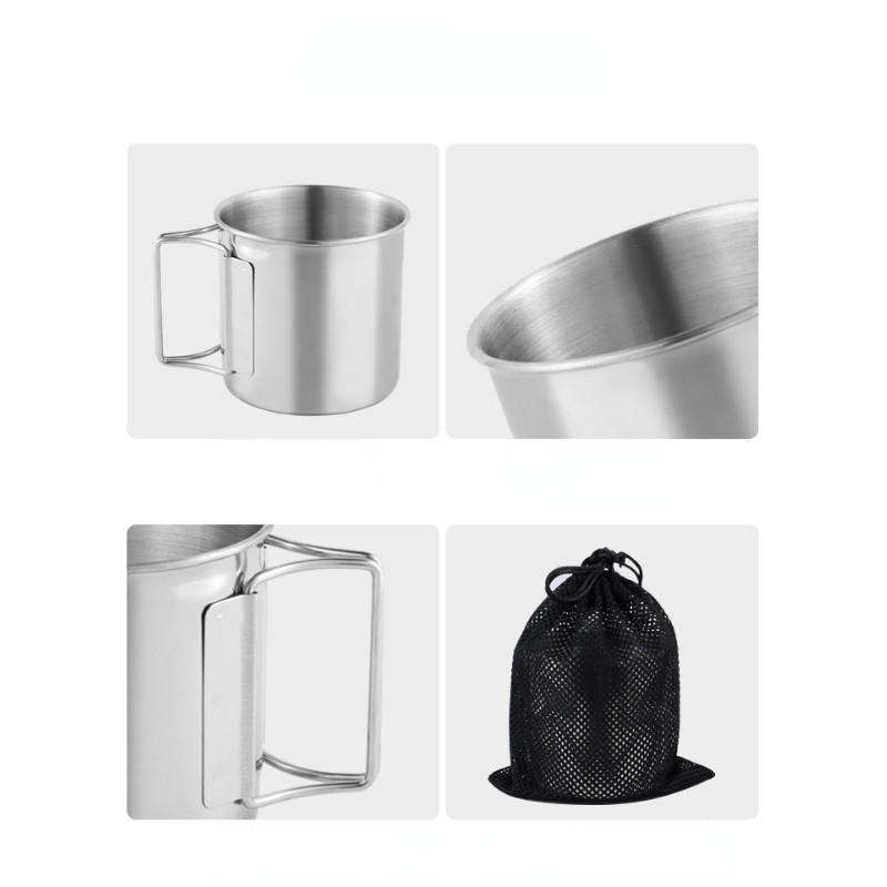 Karštas produktas 600 ml Kempingo kelionių nerūdijančio plieno puodelis karabinas su kabliu rankena Pikniko vandens puodelis lauko kelionių žygio puodelis