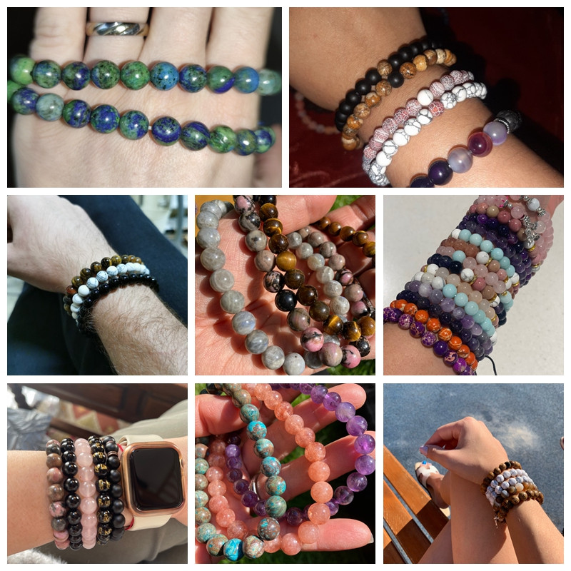 Mode Dabiski zaļa Prehnites Akmens krelles Rokassprādze Roku darbs Sieviešu Vīrieši Apaļš Ametists Akmens krelles Šarms Rokassprādze Rotaslieta Dāvana