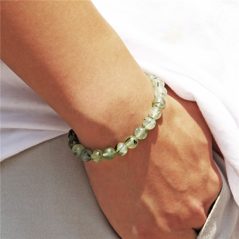 Mode Dabiski zaļa Prehnites Akmens krelles Rokassprādze Roku darbs Sieviešu Vīrieši Apaļš Ametists Akmens krelles Šarms Rokassprādze Rotaslieta Dāvana