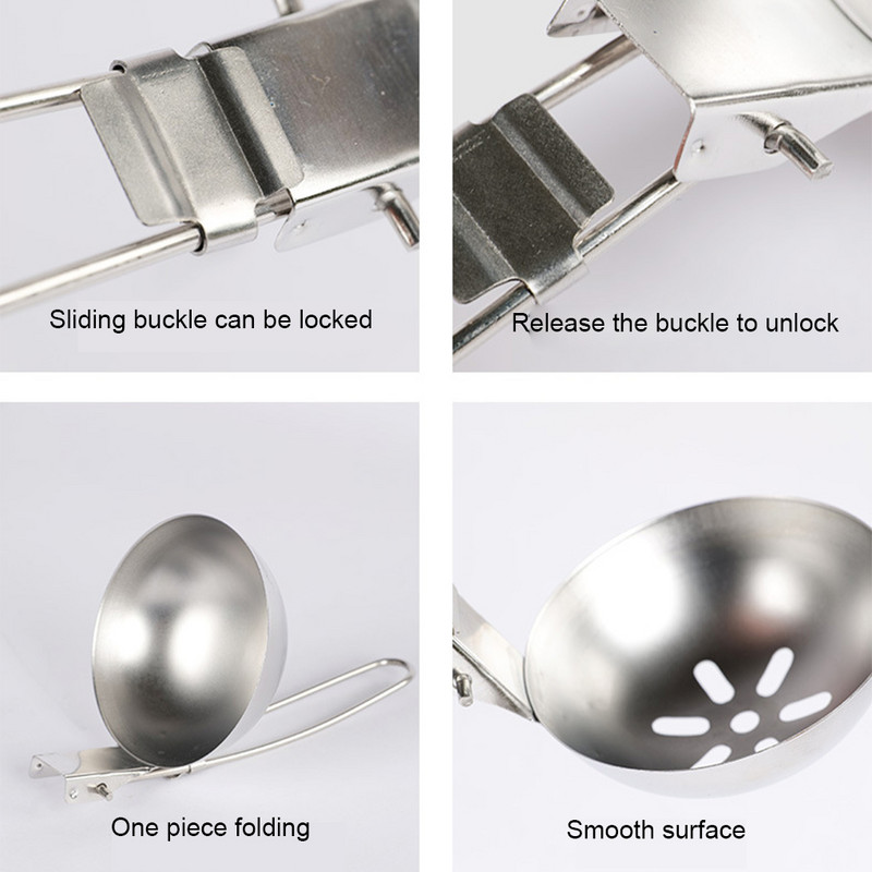 Kämpingu kokkupandav käepidemega lusikas roostevabast terasest libisemisvastane õueskimmer Multifunktsionaalne toiduvalmistamise lauanõud Köögitööriistad