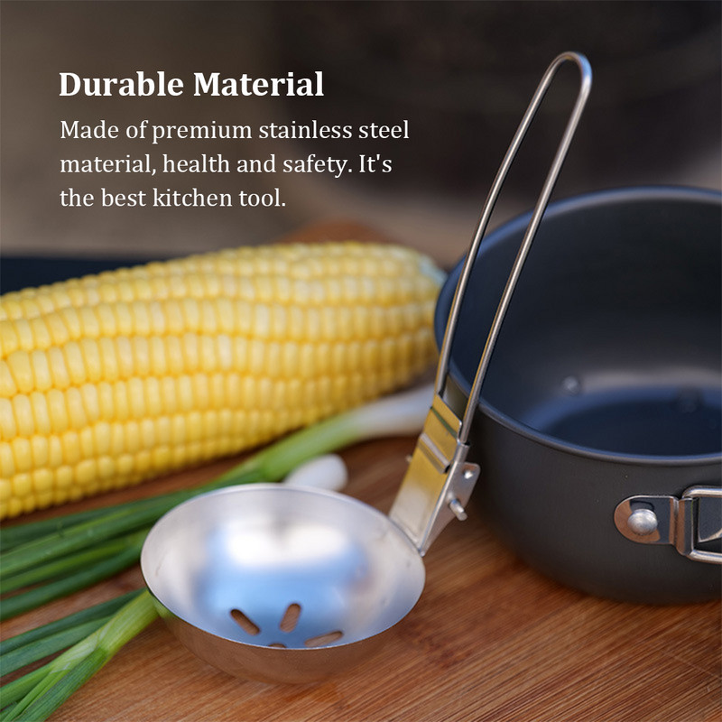Kämpingu kokkupandav käepidemega lusikas roostevabast terasest libisemisvastane õueskimmer Multifunktsionaalne toiduvalmistamise lauanõud Köögitööriistad