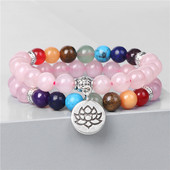 Brățară cu mărgele din piatră naturală Brățară cu lotus strat dublu Brățări cu ochi de tigru din lavă pentru bărbați, femei, bijuterii fine, brățări de meditație