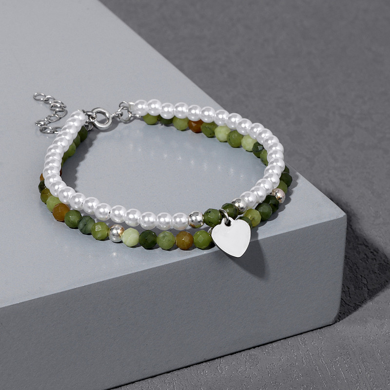 Dabīgā akmens pērļu rokassprādze 4 mm mazas krelles rokassprādzes divslāņu sirds kulonu rokassprādzes sieviešu augstākās klases ballīšu modes rotaslietas