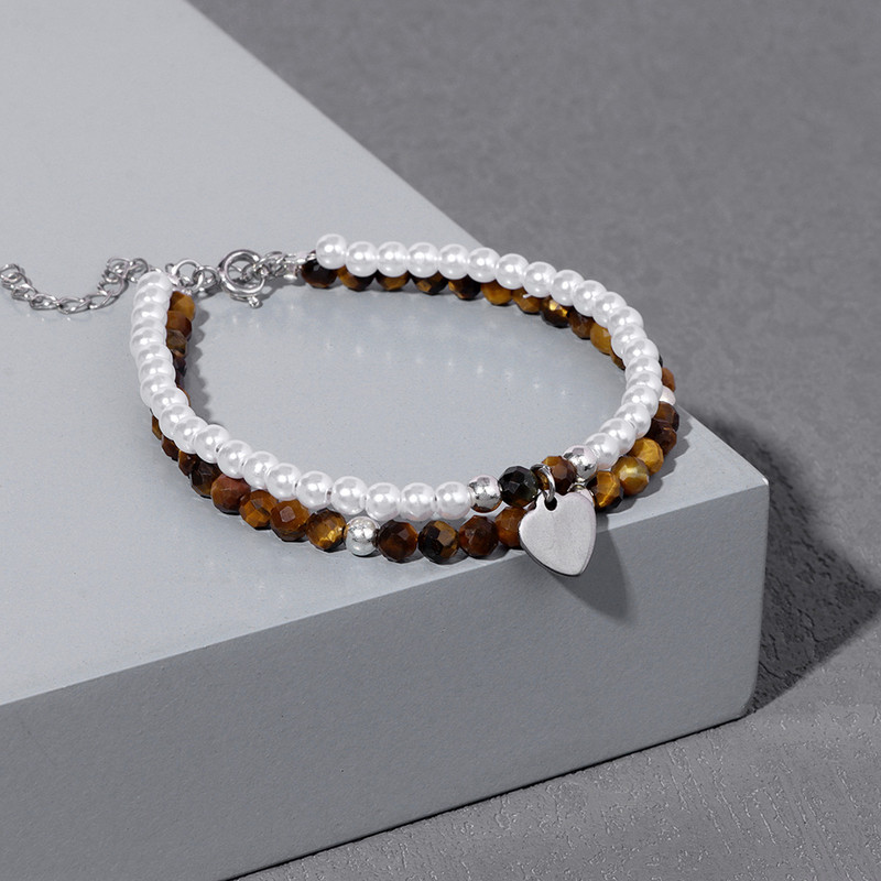 Dabīgā akmens pērļu rokassprādze 4 mm mazas krelles rokassprādzes divslāņu sirds kulonu rokassprādzes sieviešu augstākās klases ballīšu modes rotaslietas