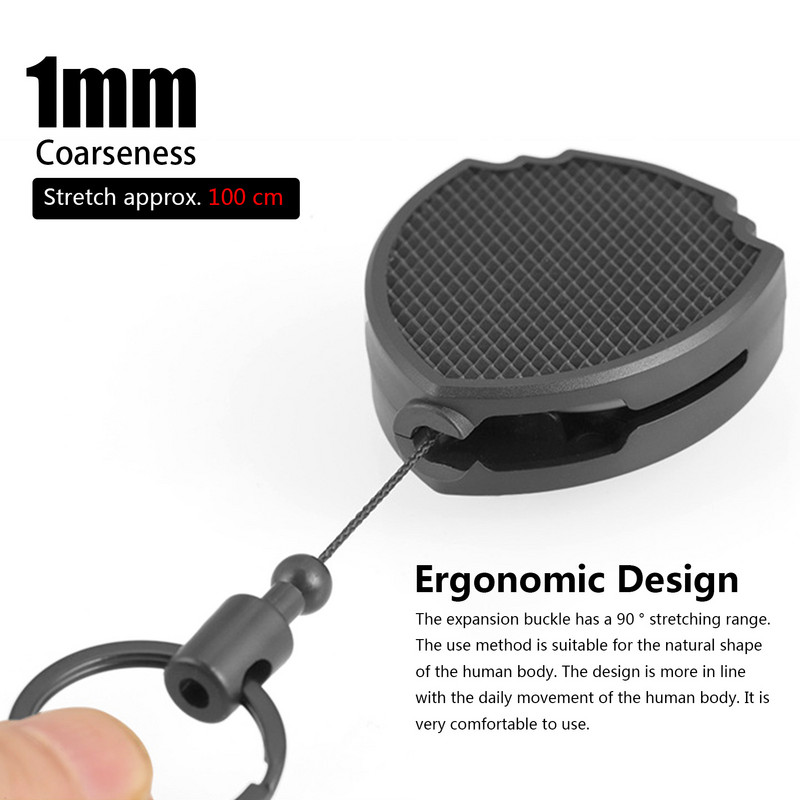 Daugiafunkcis raktų pakabuko ritės spaustukai Ženkliuko ritė, sunkiasvorė karabina, ištraukiamas raktų pakabukas su plieniniu ištraukiamu laidu ir paracord įrankiu