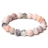 10 mm matēta dabīga rozā zebra akmens rokassprādze sieviešu modes, smaida šarmu rokassprādzes Lucky Energy dziedinošā rokassprādze Homme rotaslietām