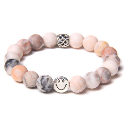 10 mm matēta dabīga rozā zebra akmens rokassprādze sieviešu modes, smaida šarmu rokassprādzes Lucky Energy dziedinošā rokassprādze Homme rotaslietām