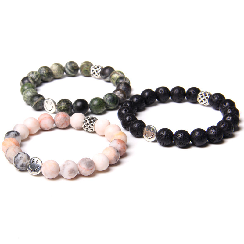 10 mm matēta dabīga rozā zebra akmens rokassprādze sieviešu modes, smaida šarmu rokassprādzes Lucky Energy dziedinošā rokassprādze Homme rotaslietām