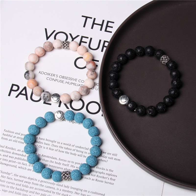 10 mm matēta dabīga rozā zebra akmens rokassprādze sieviešu modes, smaida šarmu rokassprādzes Lucky Energy dziedinošā rokassprādze Homme rotaslietām