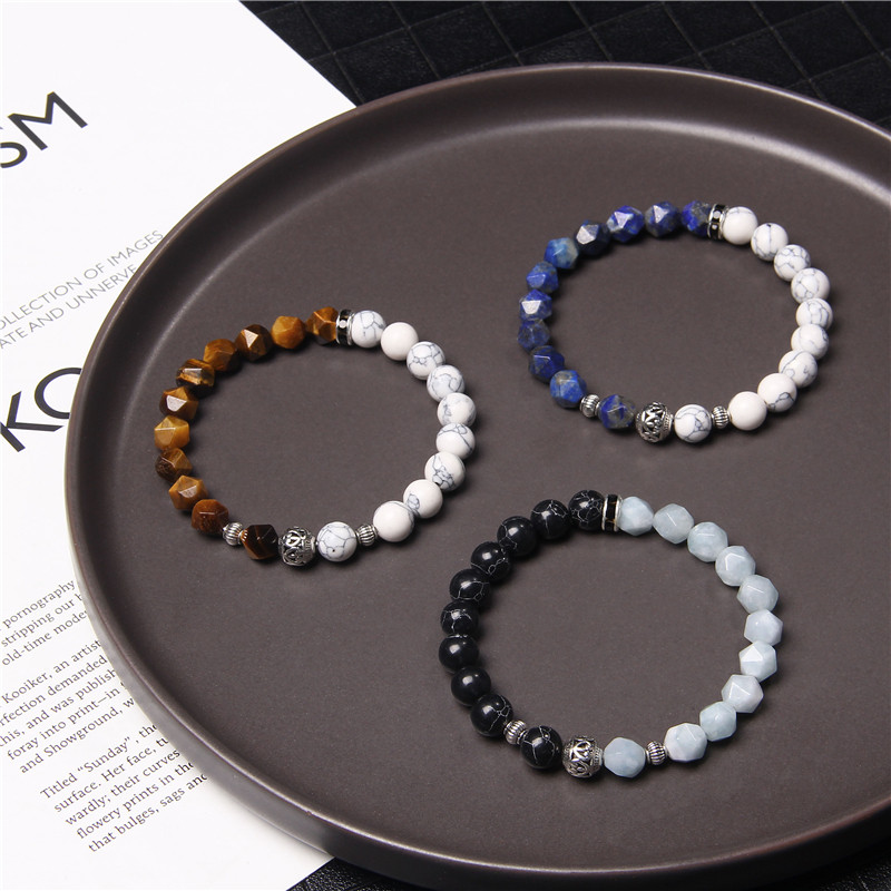 Slīpēts Dabīgs lapis lazuli Akmens krelles Rokassprādze Havlīta Metāla Bumba Šarm Joga Rokassprādze Enerģijas Rotaslietas Sievietēm Vīriešiem Dāvanas