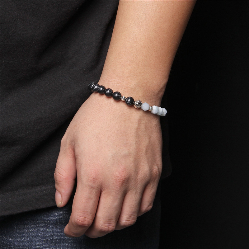 Slīpēts Dabīgs lapis lazuli Akmens krelles Rokassprādze Havlīta Metāla Bumba Šarm Joga Rokassprādze Enerģijas Rotaslietas Sievietēm Vīriešiem Dāvanas