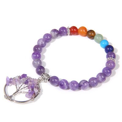 Chakra Natūralaus akmens apyrankė Gyvybės medžio pakabukas Apyrankė 8mm kvarco karoliukai Apyrankės vyrams Moterims Puiki gydomoji energija papuošalai