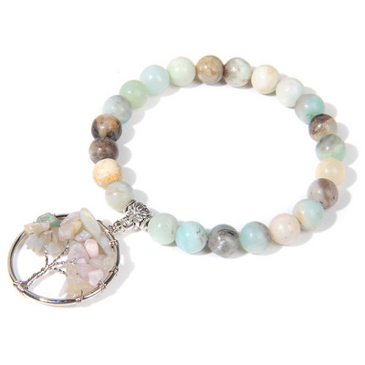 Chakra Natūralaus akmens apyrankė Gyvybės medžio pakabukas Apyrankė 8mm kvarco karoliukai Apyrankės vyrams Moterims Puiki gydomoji energija papuošalai