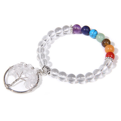 Chakra Natūralaus akmens apyrankė Gyvybės medžio pakabukas Apyrankė 8mm kvarco karoliukai Apyrankės vyrams Moterims Puiki gydomoji energija papuošalai