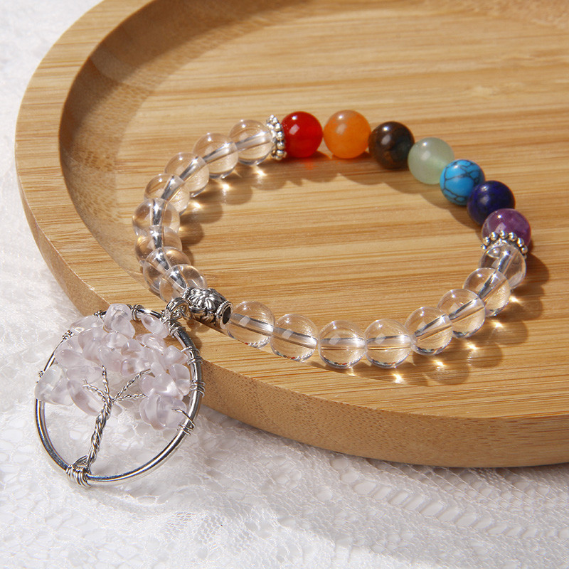 Chakra Natūralaus akmens apyrankė Gyvybės medžio pakabukas Apyrankė 8mm kvarco karoliukai Apyrankės vyrams Moterims Puiki gydomoji energija papuošalai