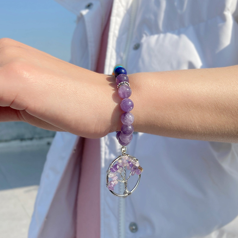 Chakra Natūralaus akmens apyrankė Gyvybės medžio pakabukas Apyrankė 8mm kvarco karoliukai Apyrankės vyrams Moterims Puiki gydomoji energija papuošalai