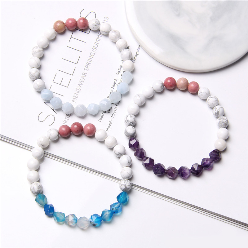 Sieviešu neregulāras krelles rokassprādze Dabīgais akmens šarms Barsprādze Akvamarīns Ahāts Kvarca Rokassprādzes Sieviešu Joga Lucky Rotaslietas 8mm