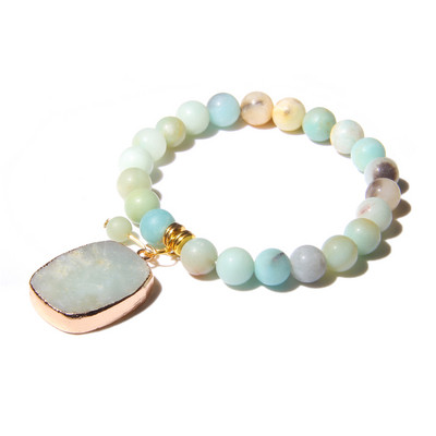 Sieviešu dabīgā akmens krelles Rokassprādze Kvadrātveida ūdens pilienu kulonu rokassprādze Elastīga virves rokassprādzes Sieviešu pludmales dāvanas rotaslietas