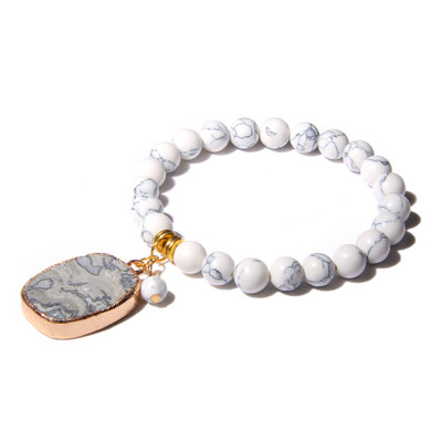 Sieviešu dabīgā akmens krelles Rokassprādze Kvadrātveida ūdens pilienu kulonu rokassprādze Elastīga virves rokassprādzes Sieviešu pludmales dāvanas rotaslietas