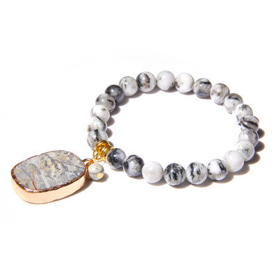 Sieviešu dabīgā akmens krelles Rokassprādze Kvadrātveida ūdens pilienu kulonu rokassprādze Elastīga virves rokassprādzes Sieviešu pludmales dāvanas rotaslietas