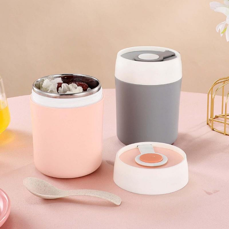 304 nerūsējošā tērauda 500 ml izolēta pārtikas burka, necaurlaidīga ar platu muti pārtikas zupas termoss ar karotes vāku skolas āra ceļojumiem