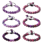 Pletena narukvica s prirodnim ametistima, 8 mm, kvarcno ljubičasti ahat, narukvice s perlama, Yoga Energy, prilagodljiva narukvica, nakit za žene