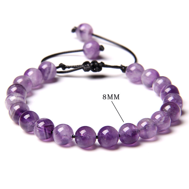 Pletena narukvica s prirodnim ametistima, 8 mm, kvarcno ljubičasti ahat, narukvice s perlama, Yoga Energy, prilagodljiva narukvica, nakit za žene