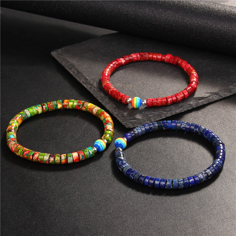 Modes 3x6 mm apaļas imperatora akmens krelles rokassprādzes sievietes vīriešiem varavīksnes krelles šarmu rokassprādzes Joga enerģijas rokassprādze Lucky Jewelry