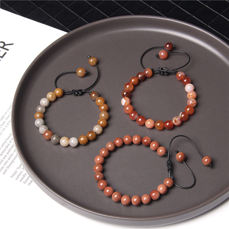 8 mm dabīgā akmens rokassprādze Regulējama ar rokām darināta ahāta apaļa krelles rokassprādzes jogas līdzsvars modes rokassprādze vīriešiem sievietēm rotaslietas dāvana