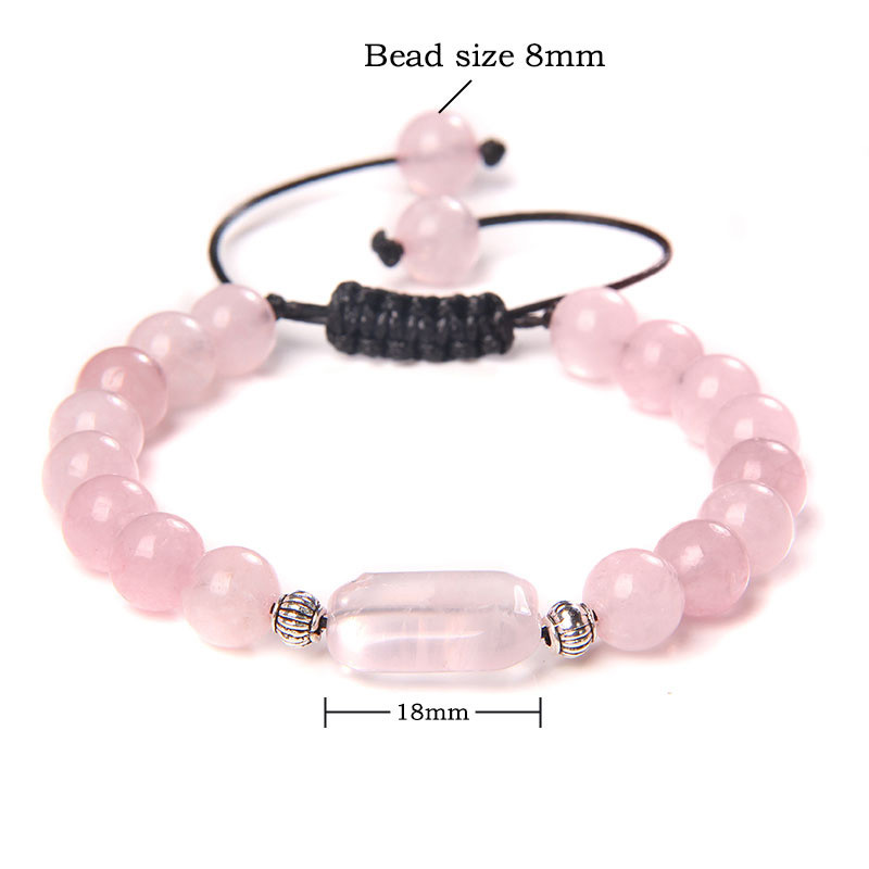 Veleprodaja Reiki Healing Pink Rose Powder Crystal Quartz Perle od prirodnog kamena Pletena narukvica Žene Djevojke Energetski nakit Darovi