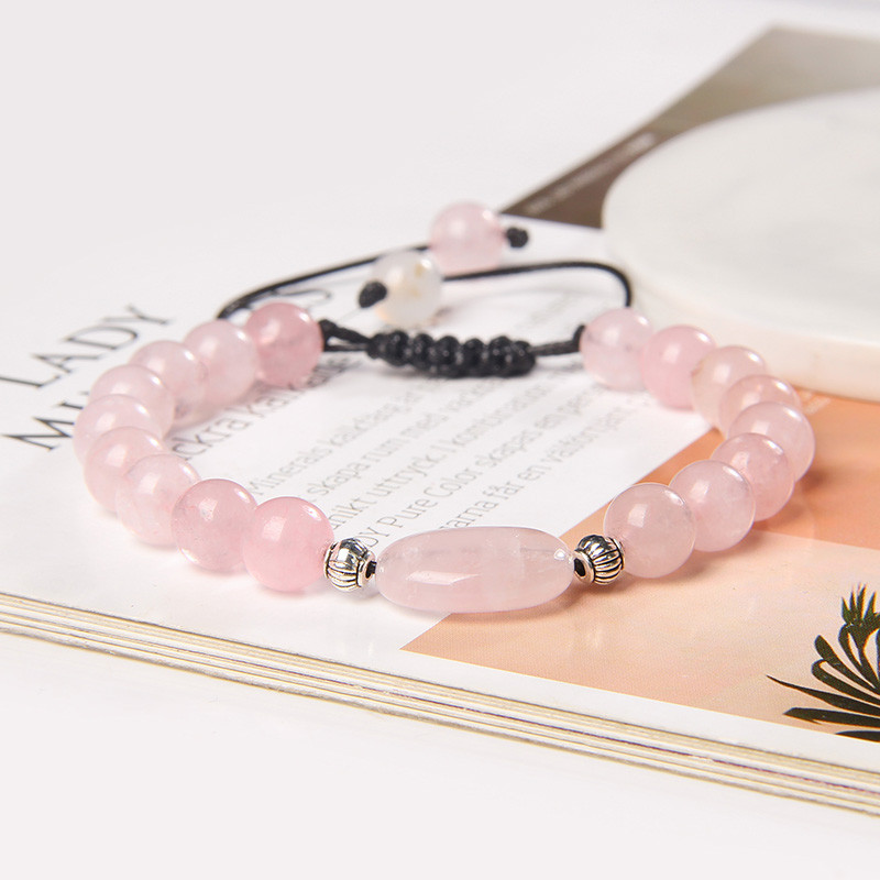 Veleprodaja Reiki Healing Pink Rose Powder Crystal Quartz Perle od prirodnog kamena Pletena narukvica Žene Djevojke Energetski nakit Darovi