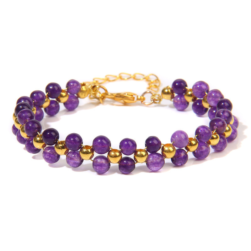 Βραχιόλι 4 χιλιοστών με πλέξη από φυσική πέτρα διπλής στρώσης Στρογγυλό βραχιόλι με χάντρες από χαλαζία Amethysts Βραχιόλια με χάντρες για γυναίκες Ανδρικά κοσμήματα Energy Yoga