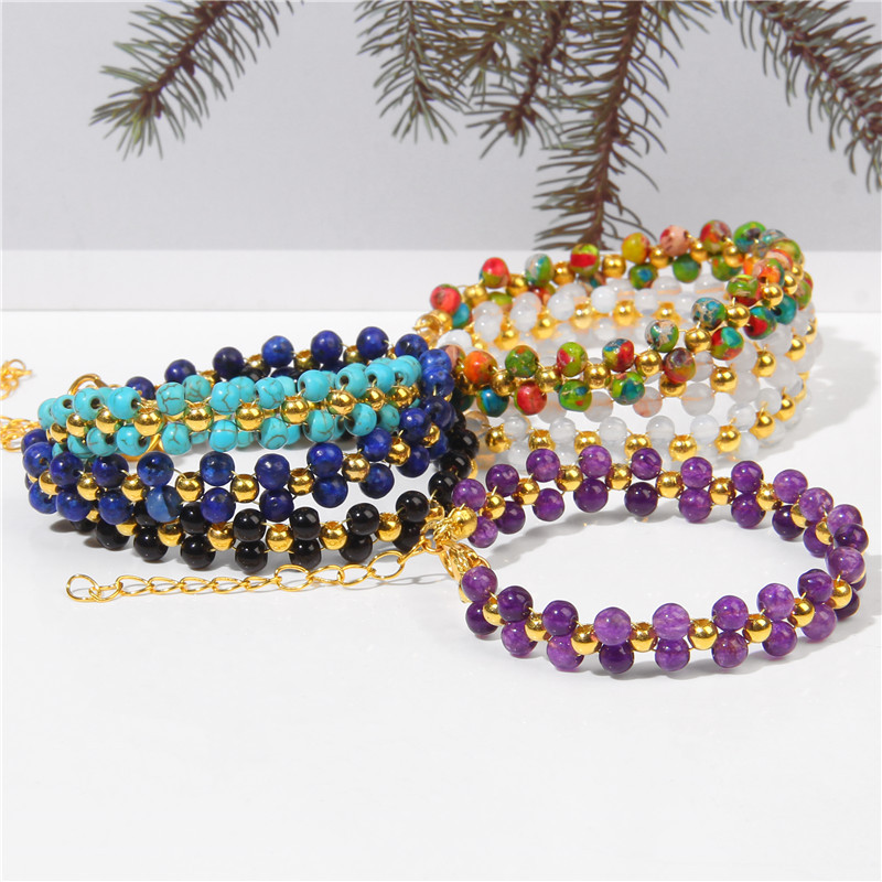 Βραχιόλι 4 χιλιοστών με πλέξη από φυσική πέτρα διπλής στρώσης Στρογγυλό βραχιόλι με χάντρες από χαλαζία Amethysts Βραχιόλια με χάντρες για γυναίκες Ανδρικά κοσμήματα Energy Yoga