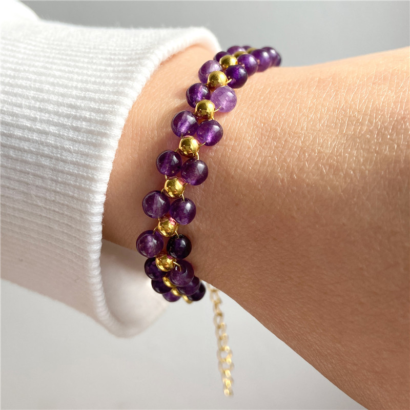 Βραχιόλι 4 χιλιοστών με πλέξη από φυσική πέτρα διπλής στρώσης Στρογγυλό βραχιόλι με χάντρες από χαλαζία Amethysts Βραχιόλια με χάντρες για γυναίκες Ανδρικά κοσμήματα Energy Yoga