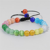 Fina narukvica s kuglicama mačje oko, pletena narukvica od prirodnog kamena, podesive elastične narukvice, muškarci, žene, šareni reiki iscjeljujući nakit