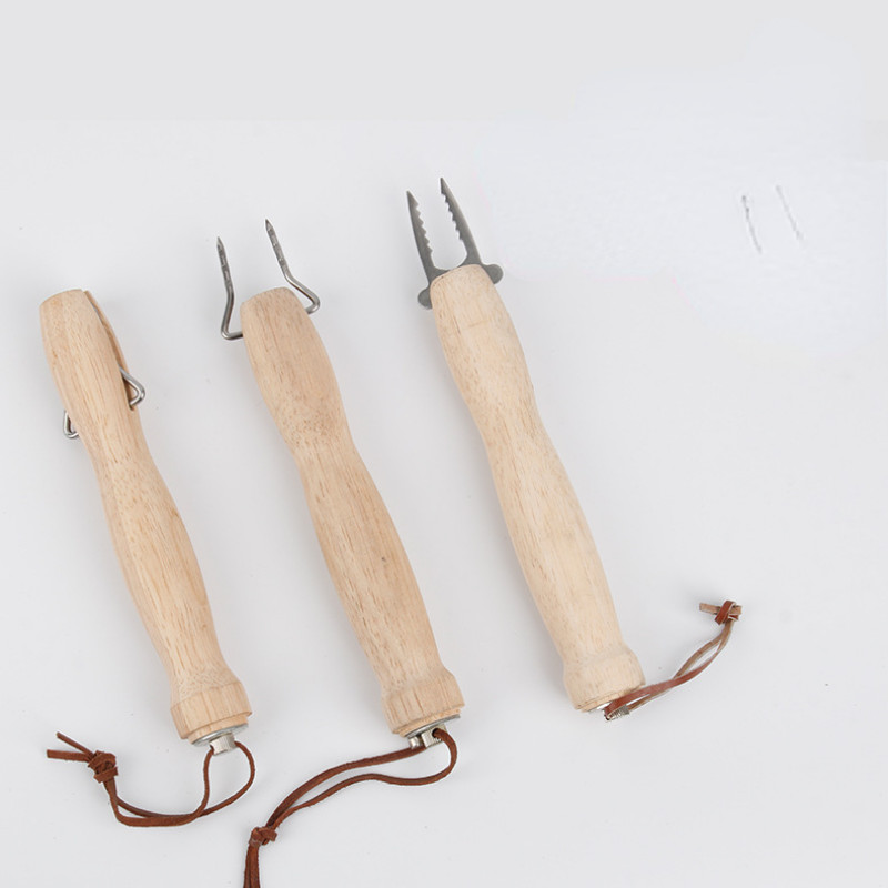 Teleskopisks pārnēsājams piknika kempings bārbekjū BBQ koka rokturis nerūsējošā tērauda dakša bārbekjū adata āra galda piederumi